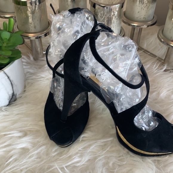 ZARA Women’s Black Suede Gold Heel Open Toe Shoes Size EU 39 - Picture 8 of 15